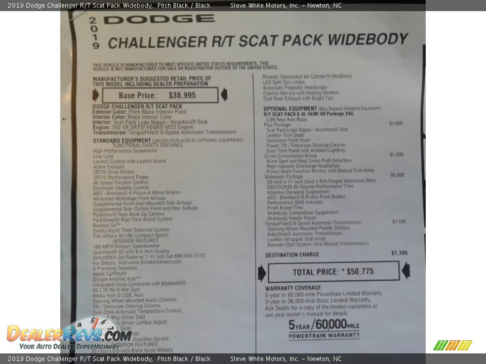 2019 Dodge Challenger R/T Scat Pack Widebody Window Sticker Photo #34