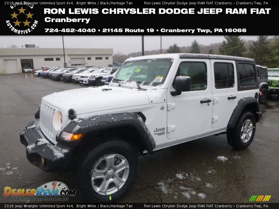 2018 Jeep Wrangler Unlimited Sport 4x4 Bright White / Black/Heritage Tan Photo #1