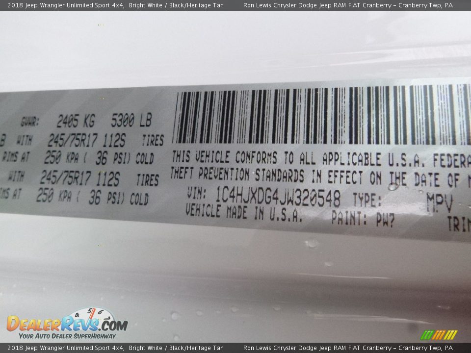 2018 Jeep Wrangler Unlimited Sport 4x4 Bright White / Black/Heritage Tan Photo #15