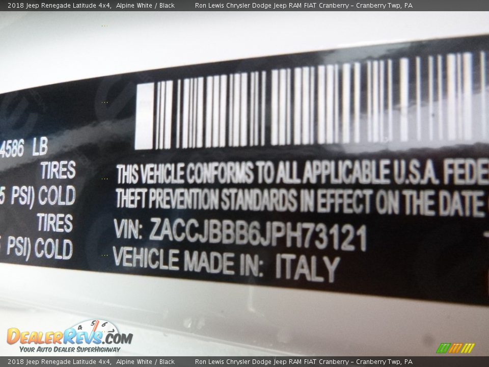 2018 Jeep Renegade Latitude 4x4 Alpine White / Black Photo #15