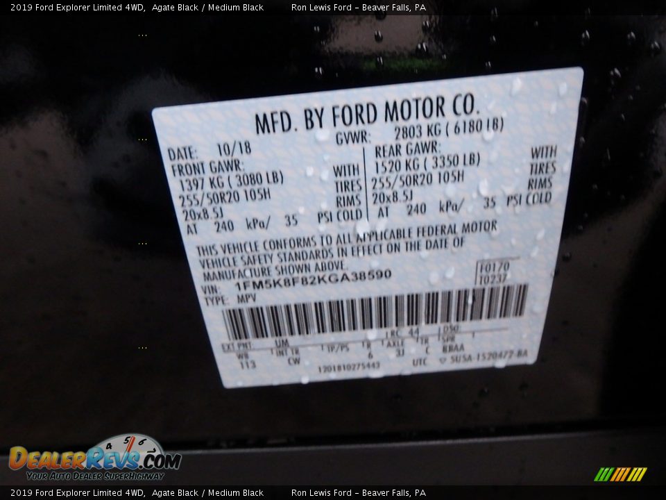 2019 Ford Explorer Limited 4WD Agate Black / Medium Black Photo #15