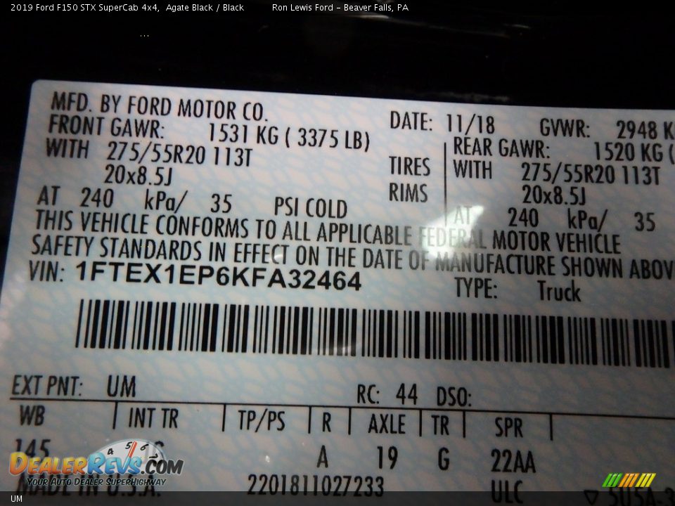 Ford Color Code UM Agate Black