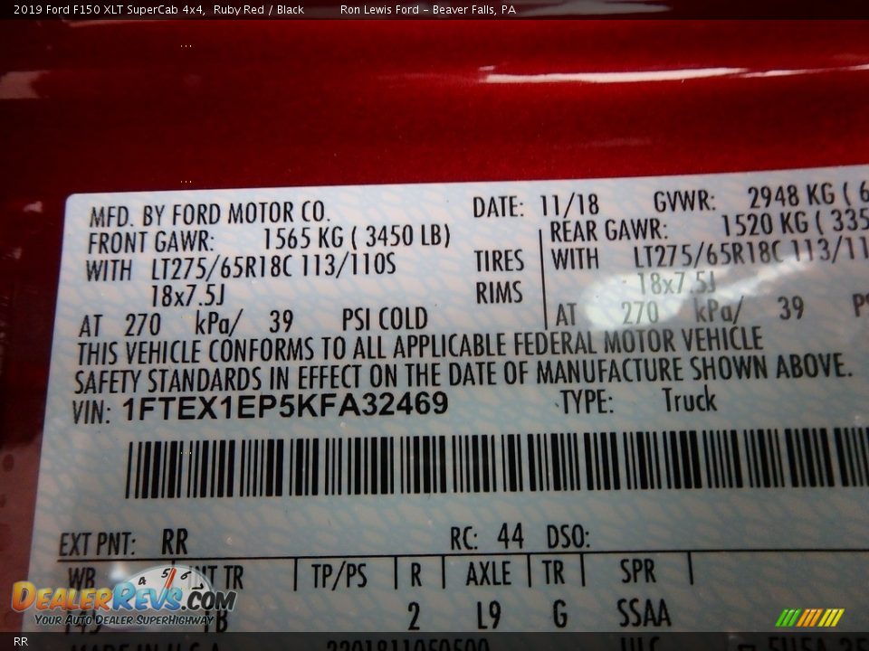 Ford Color Code RR Ruby Red