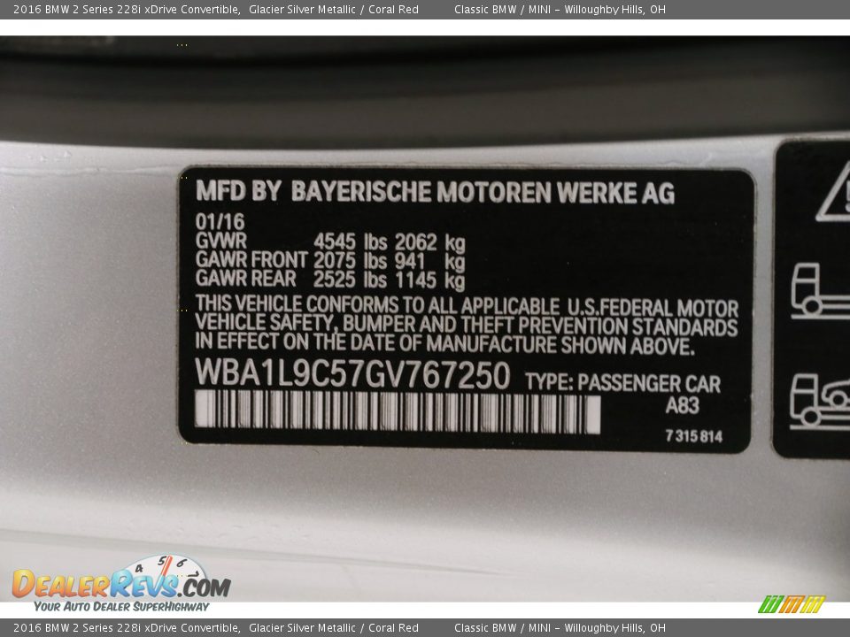 2016 BMW 2 Series 228i xDrive Convertible Glacier Silver Metallic / Coral Red Photo #20