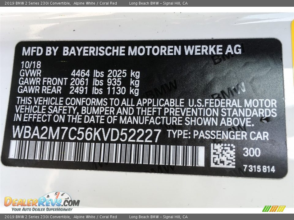 2019 BMW 2 Series 230i Convertible Alpine White / Coral Red Photo #11