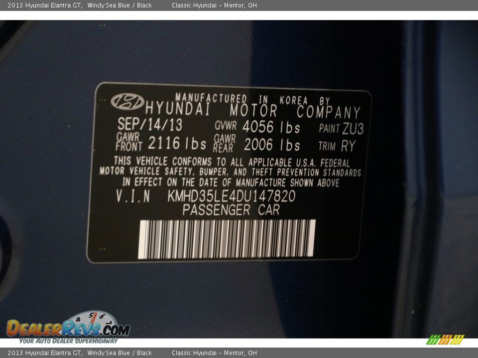 2013 Hyundai Elantra GT Windy Sea Blue / Black Photo #18