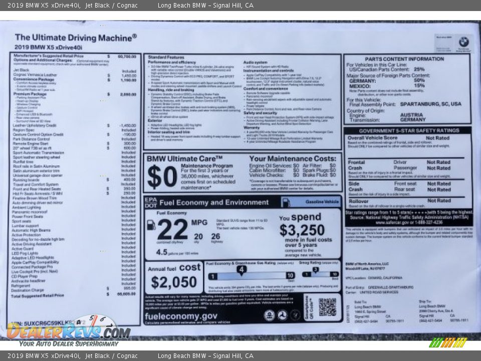 2019 BMW X5 xDrive40i Window Sticker Photo #10
