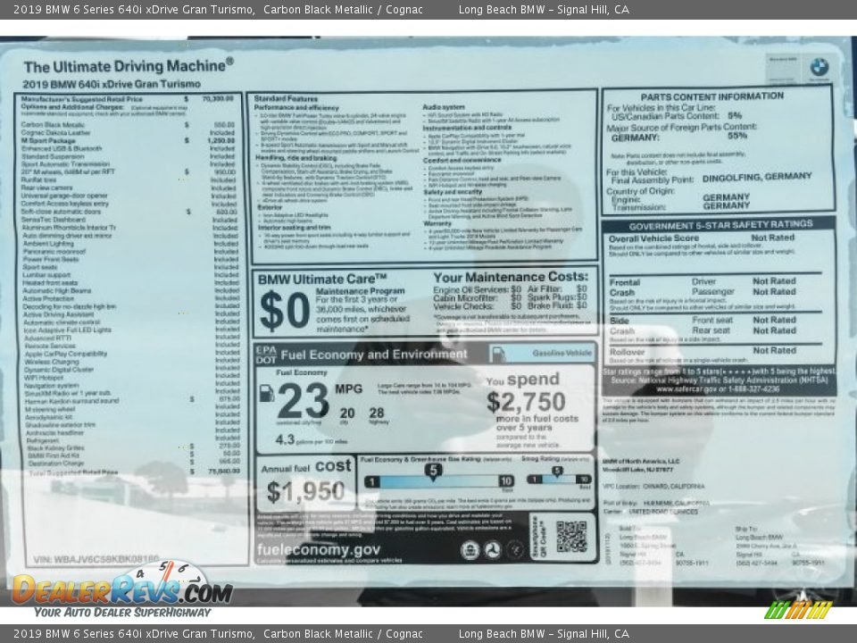 2019 BMW 6 Series 640i xDrive Gran Turismo Window Sticker Photo #10