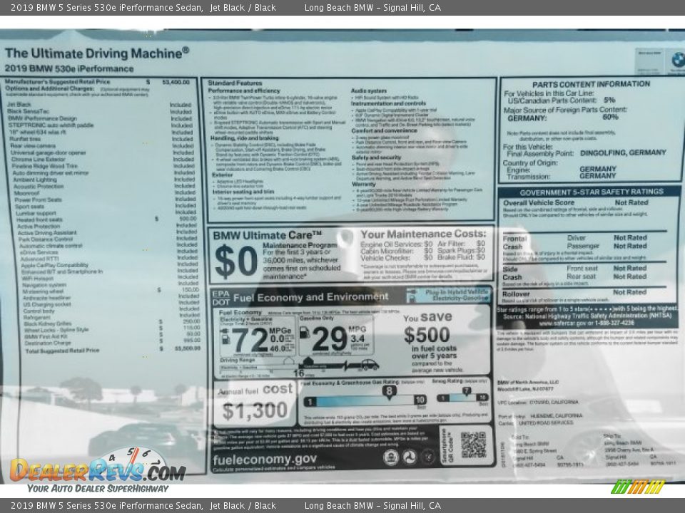 2019 BMW 5 Series 530e iPerformance Sedan Jet Black / Black Photo #10