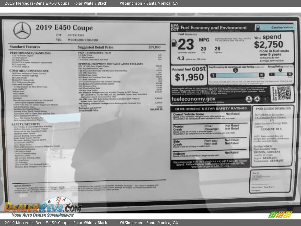2019 Mercedes-Benz E 450 Coupe Polar White / Black Photo #10