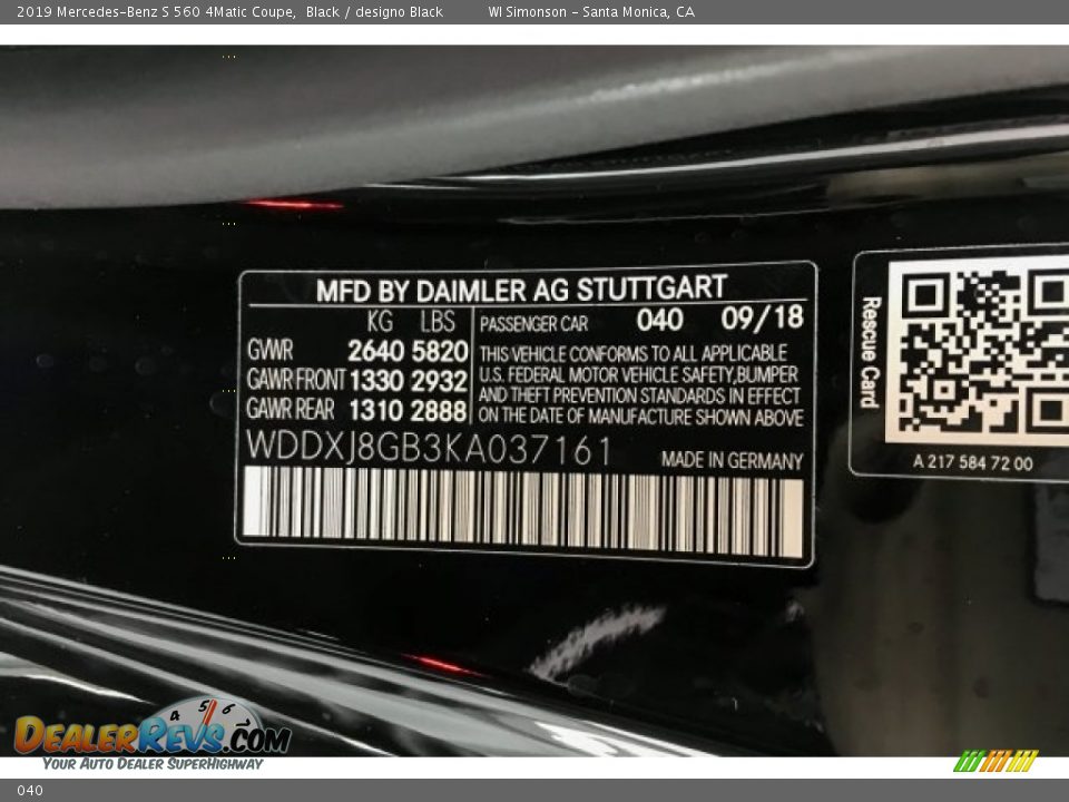 Mercedes-Benz Color Code 040 Black