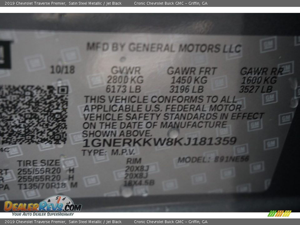 2019 Chevrolet Traverse Premier Satin Steel Metallic / Jet Black Photo #15
