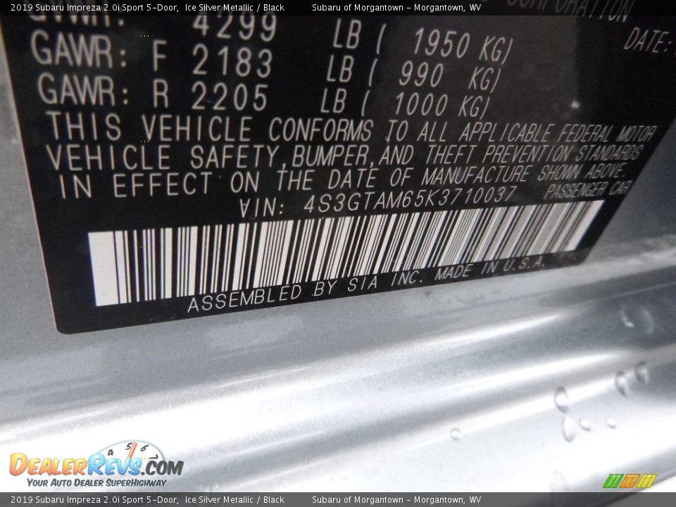 2019 Subaru Impreza 2.0i Sport 5-Door Ice Silver Metallic / Black Photo #16