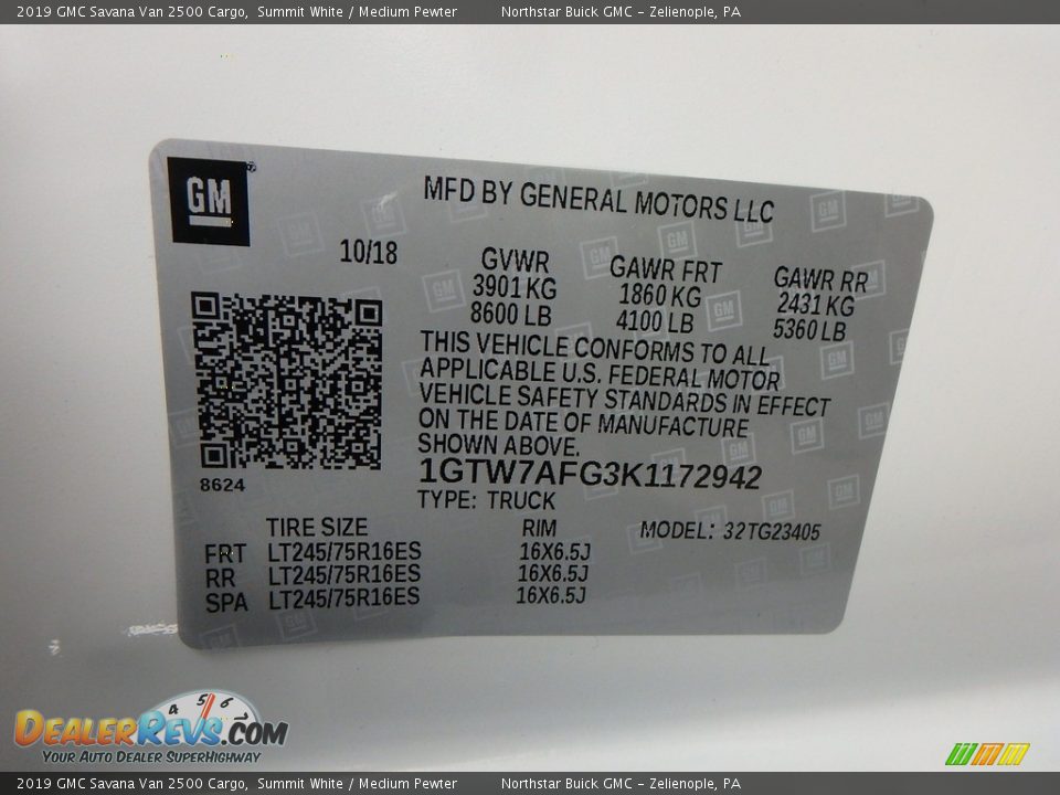 2019 GMC Savana Van 2500 Cargo Summit White / Medium Pewter Photo #16