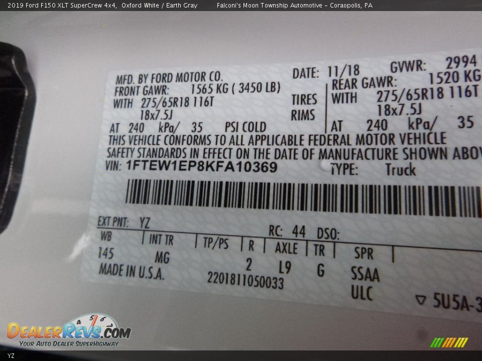 Ford Color Code YZ Oxford White