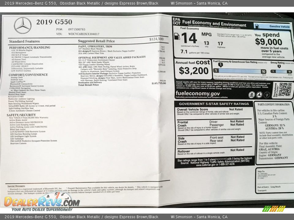 2019 Mercedes-Benz G 550 Window Sticker Photo #21