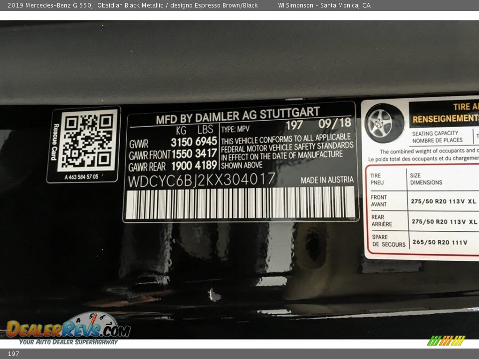 197 - 2019 Mercedes-Benz G
