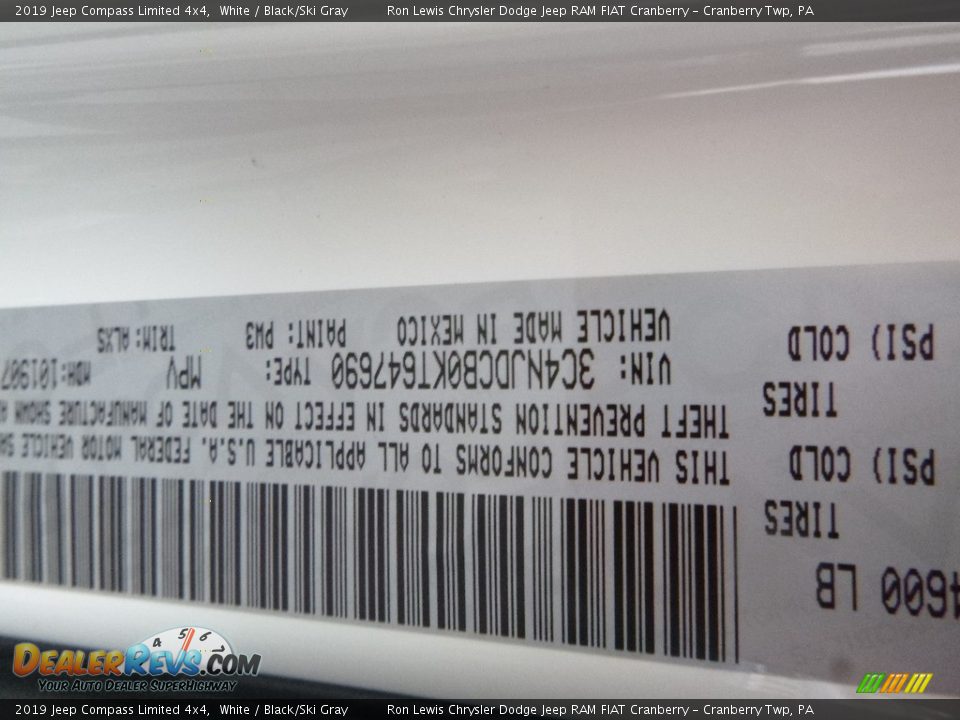 2019 Jeep Compass Limited 4x4 White / Black/Ski Gray Photo #15