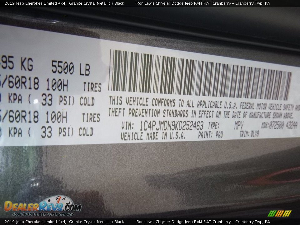 2019 Jeep Cherokee Limited 4x4 Granite Crystal Metallic / Black Photo #15