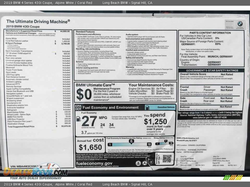 2019 BMW 4 Series 430i Coupe Alpine White / Coral Red Photo #10