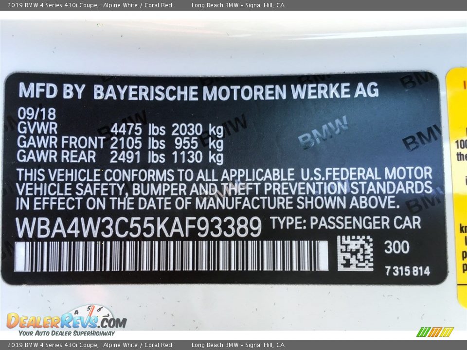 2019 BMW 4 Series 430i Coupe Alpine White / Coral Red Photo #11