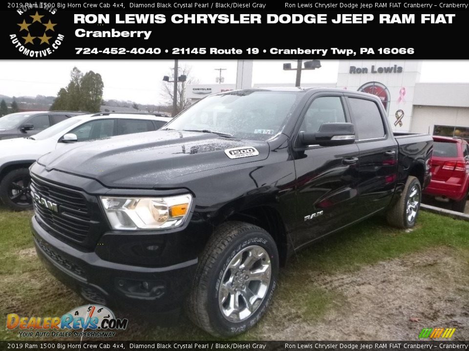 2019 Ram 1500 Big Horn Crew Cab 4x4 Diamond Black Crystal Pearl / Black/Diesel Gray Photo #1