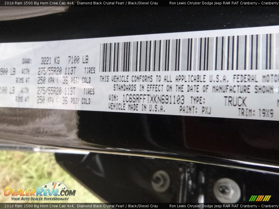 2019 Ram 1500 Big Horn Crew Cab 4x4 Diamond Black Crystal Pearl / Black/Diesel Gray Photo #14