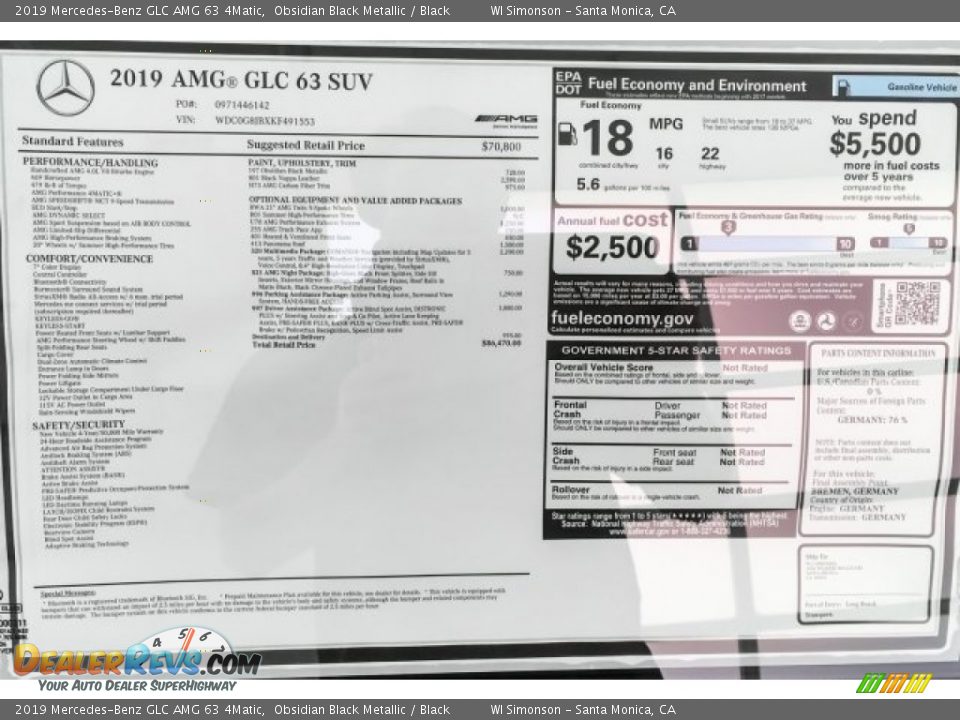 2019 Mercedes-Benz GLC AMG 63 4Matic Window Sticker Photo #10