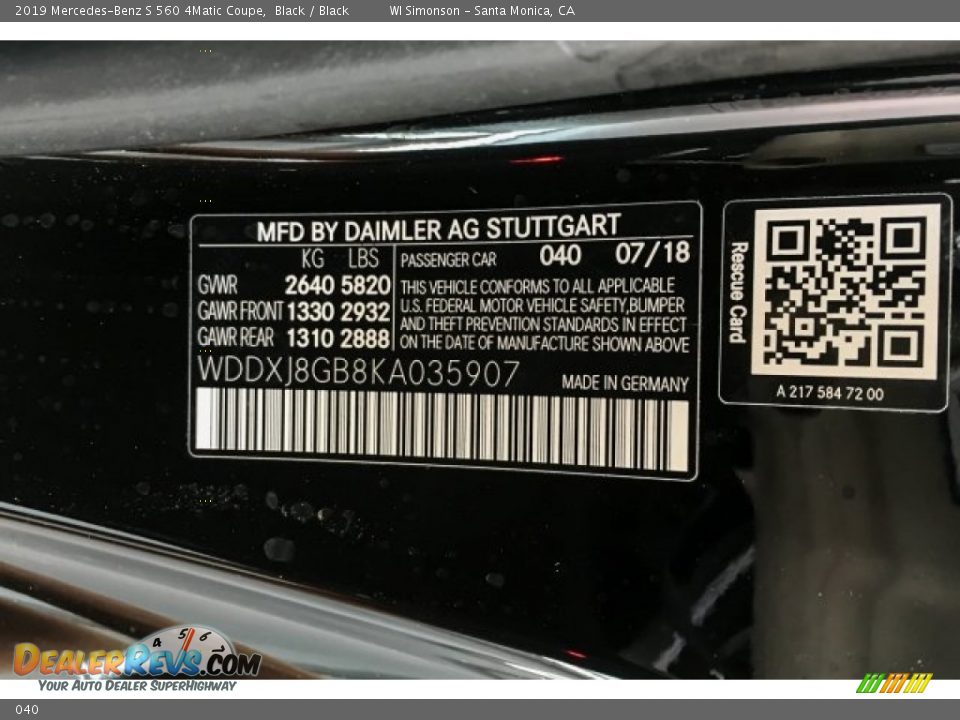 Mercedes-Benz Color Code 040 Black