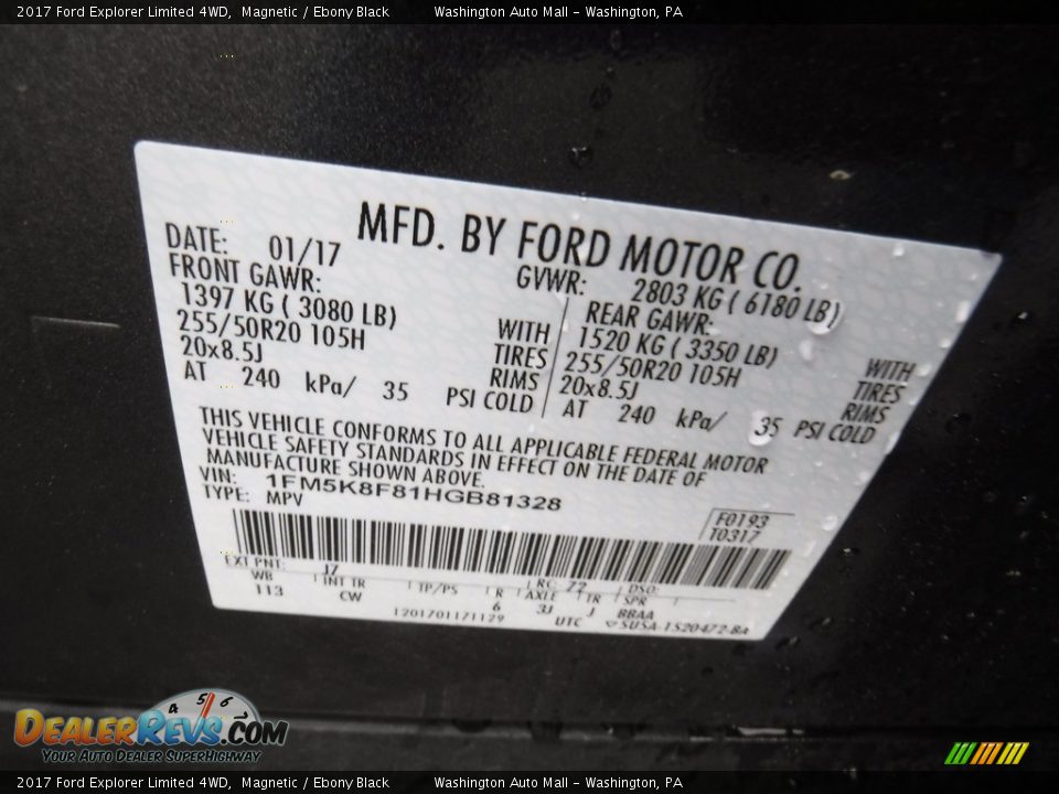 2017 Ford Explorer Limited 4WD Magnetic / Ebony Black Photo #33