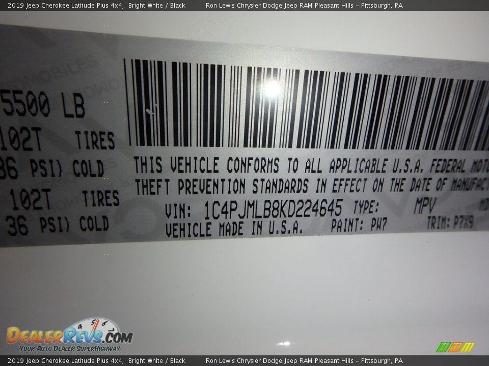 2019 Jeep Cherokee Latitude Plus 4x4 Bright White / Black Photo #14