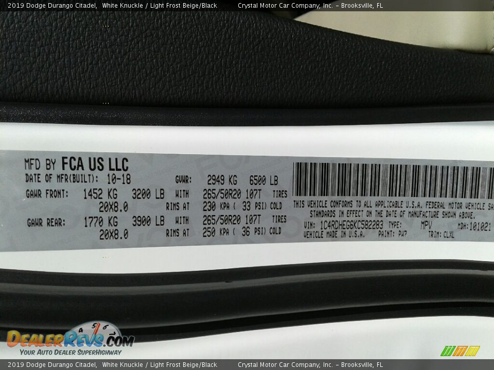 2019 Dodge Durango Citadel White Knuckle / Light Frost Beige/Black Photo #22