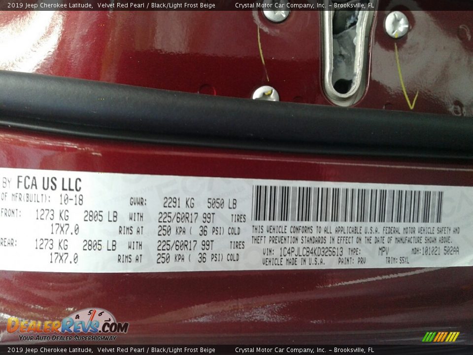 2019 Jeep Cherokee Latitude Velvet Red Pearl / Black/Light Frost Beige Photo #21