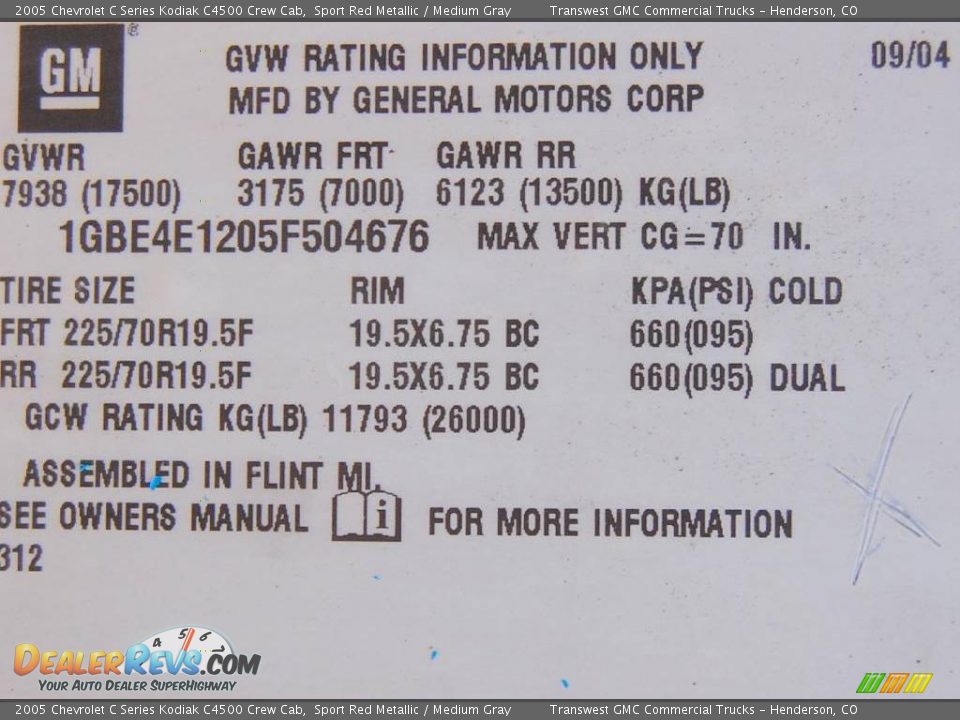 2005 Chevrolet C Series Kodiak C4500 Crew Cab Sport Red Metallic / Medium Gray Photo #24