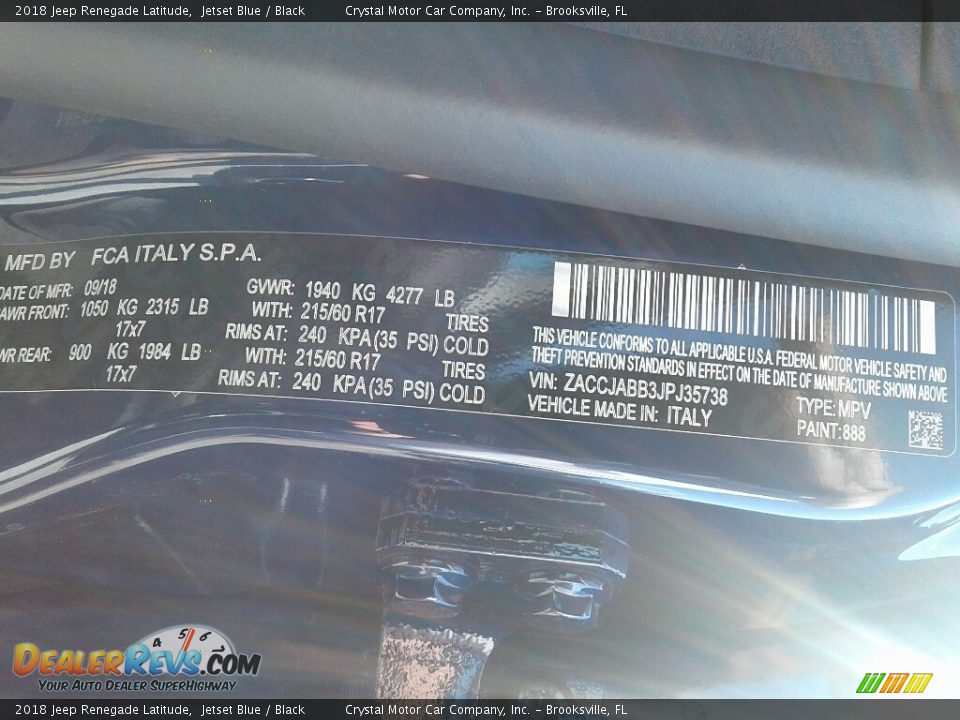 2018 Jeep Renegade Latitude Jetset Blue / Black Photo #21