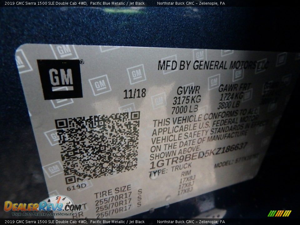 2019 GMC Sierra 1500 SLE Double Cab 4WD Pacific Blue Metallic / Jet Black Photo #16