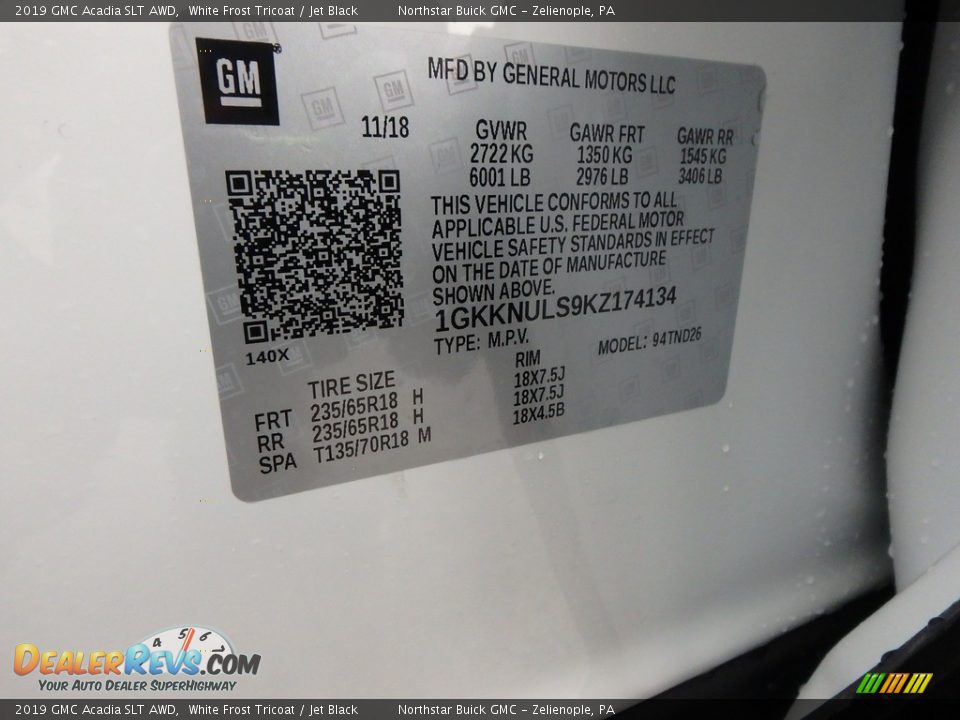 2019 GMC Acadia SLT AWD White Frost Tricoat / Jet Black Photo #16