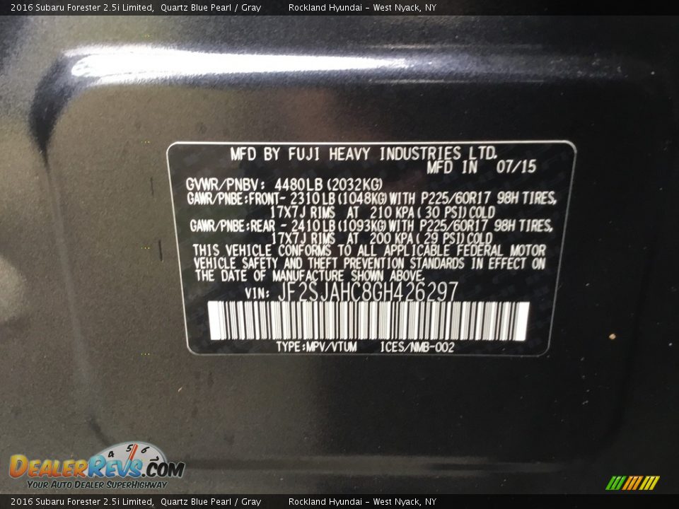 2016 Subaru Forester 2.5i Limited Quartz Blue Pearl / Gray Photo #34