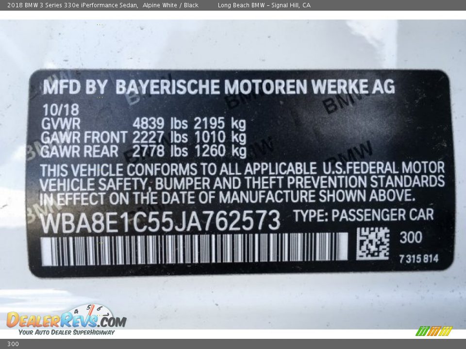 BMW Color Code 300 Alpine White