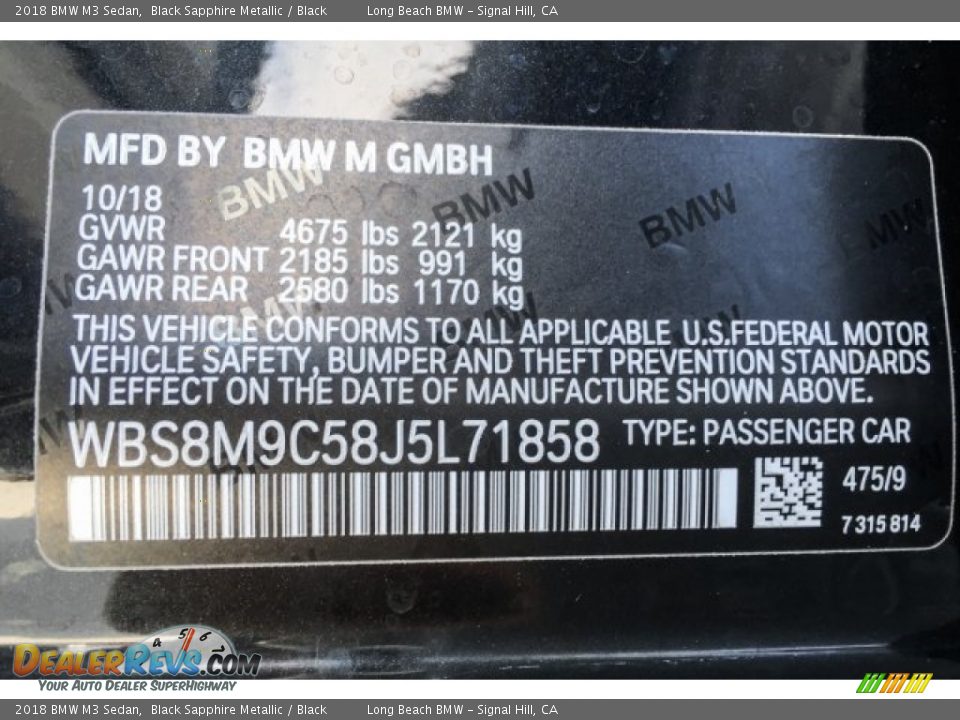 2018 BMW M3 Sedan Black Sapphire Metallic / Black Photo #11