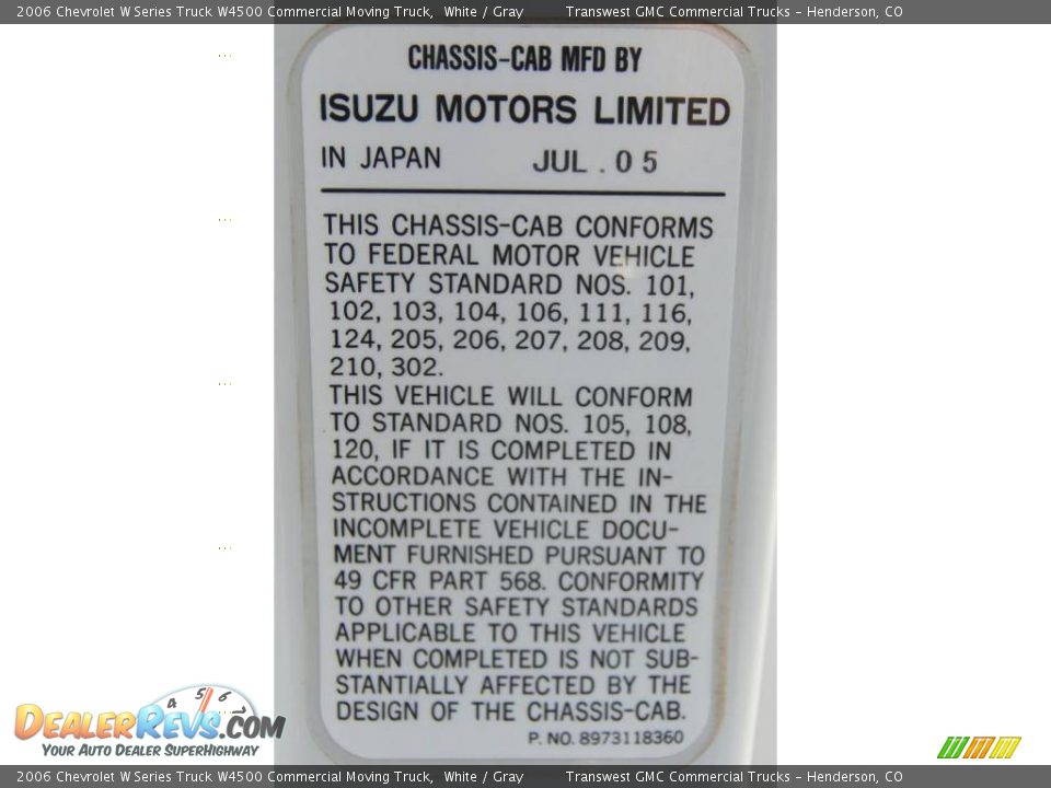 2006 Chevrolet W Series Truck W4500 Commercial Moving Truck White / Gray Photo #31