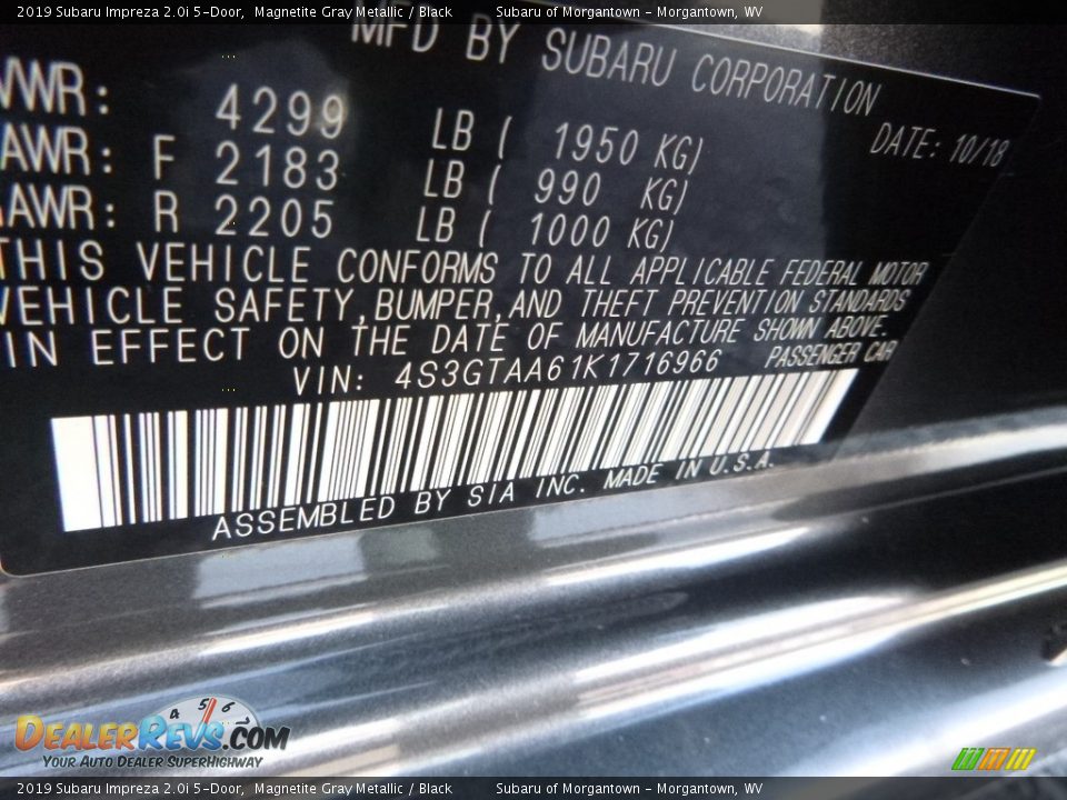 2019 Subaru Impreza 2.0i 5-Door Magnetite Gray Metallic / Black Photo #15