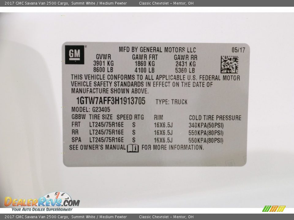 2017 GMC Savana Van 2500 Cargo Summit White / Medium Pewter Photo #17