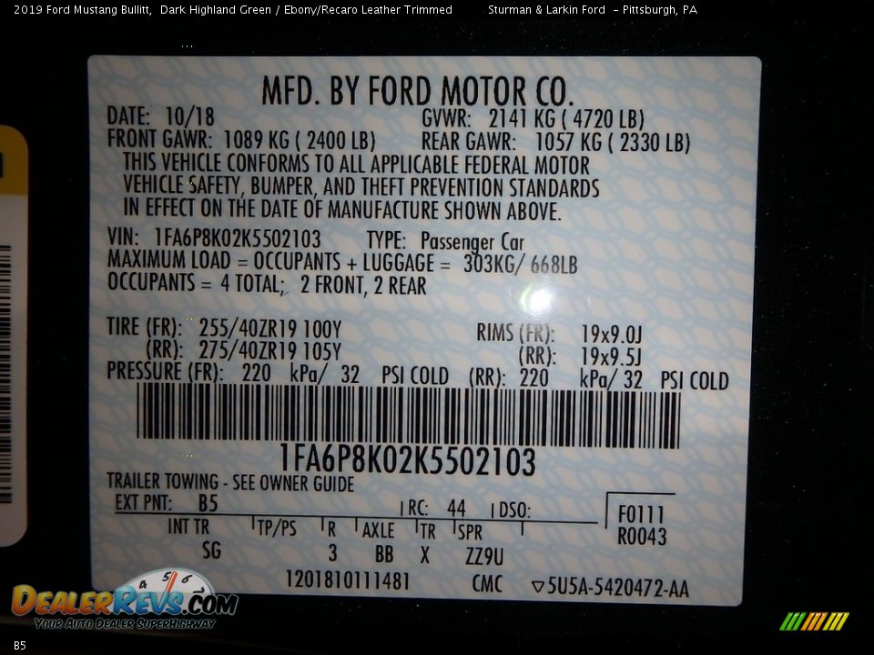 Ford Color Code B5 Dark Highland Green