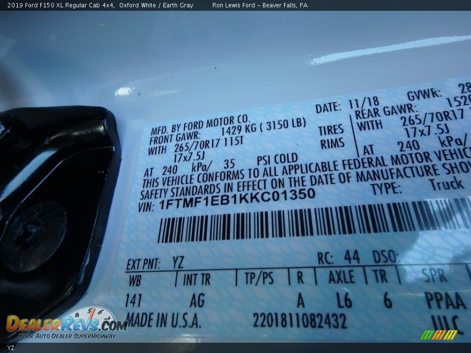 Ford Color Code YZ Oxford White