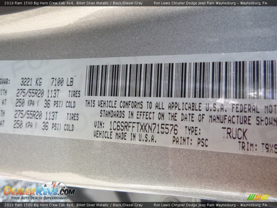 2019 Ram 1500 Big Horn Crew Cab 4x4 Billett Silver Metallic / Black/Diesel Gray Photo #16