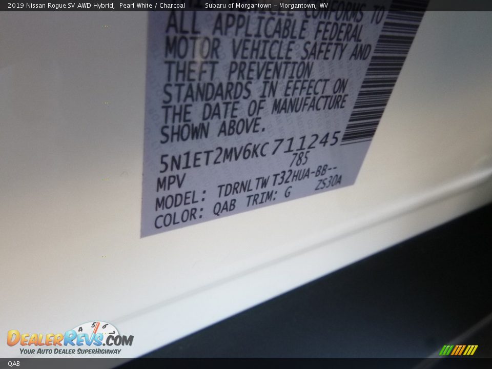 Nissan Color Code QAB Pearl White