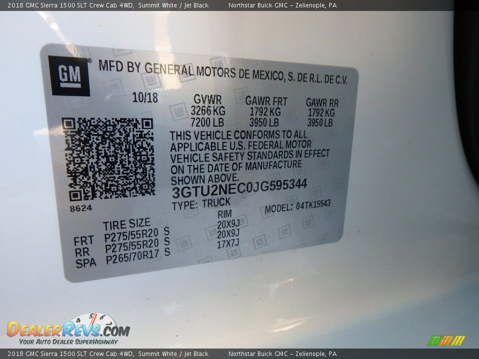 2018 GMC Sierra 1500 SLT Crew Cab 4WD Summit White / Jet Black Photo #15