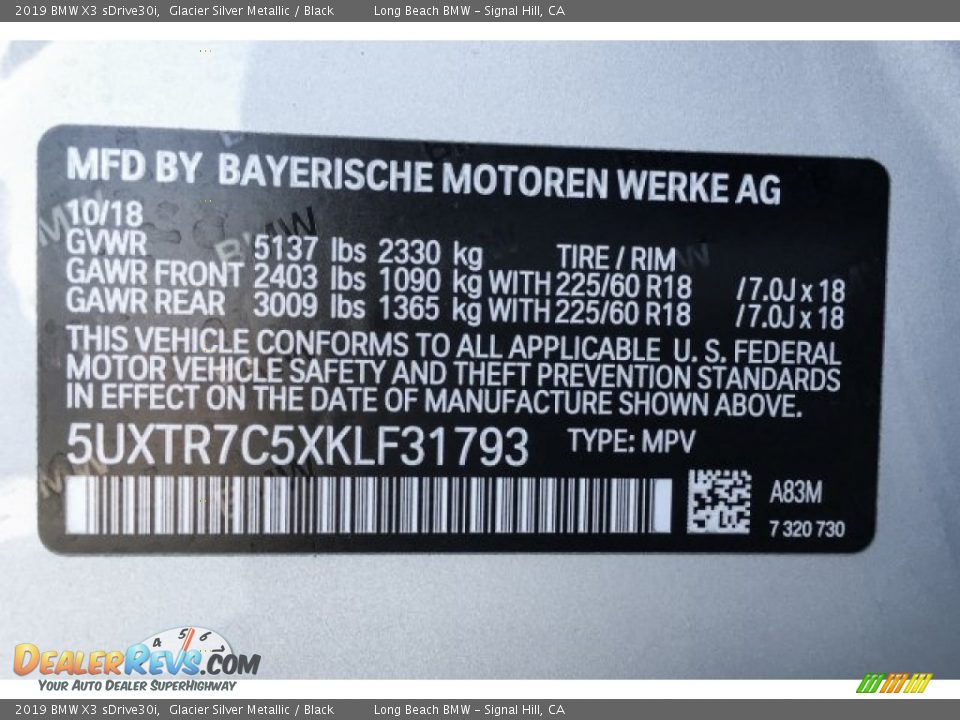 2019 BMW X3 sDrive30i Glacier Silver Metallic / Black Photo #11