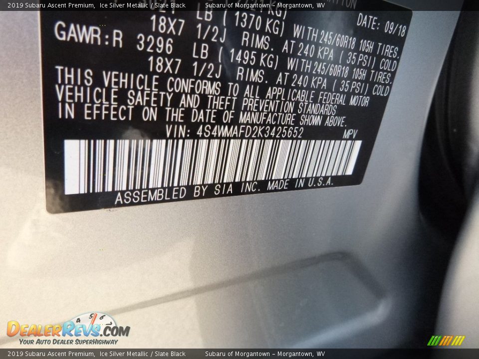 2019 Subaru Ascent Premium Ice Silver Metallic / Slate Black Photo #16